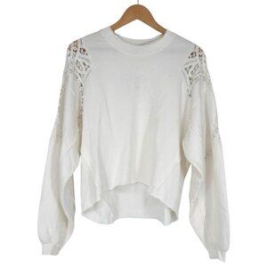 Free People Movement Sun and Done Sweatshirt in Ivory size Small Crochet Trim